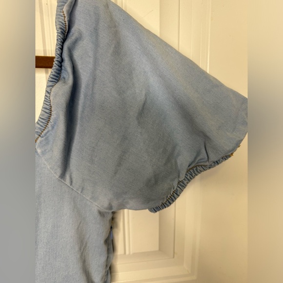 Sanctuary Smocked-Back Puff-Sleeve Denim Dress Pastel Blue Pullover - Picture 3 of 7